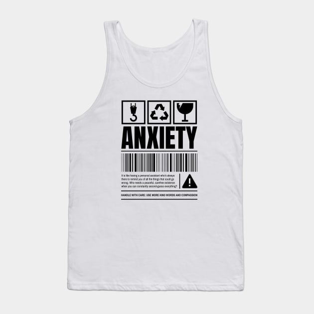 Anxiety Warning Label Tank Top by Tip Top Tee's